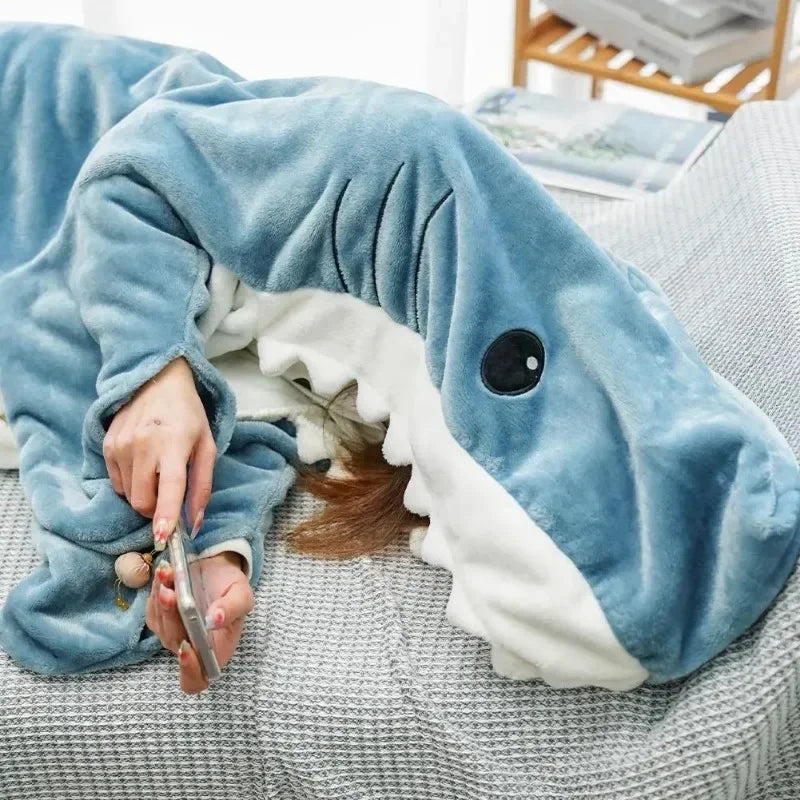 ComfySharky: Cozy Cartoon Shark Blanket Pajamas 