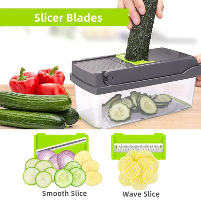 VeggieChomper: Multifunctional 12-In-1 Food Chopper with 8 Blades