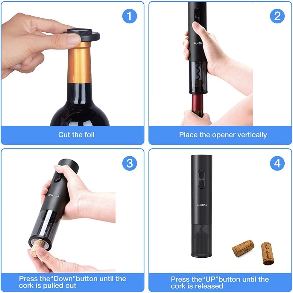 PopJoy Electric Wine Bottle Opener: Automatic Wine Opener with Foil Cutter