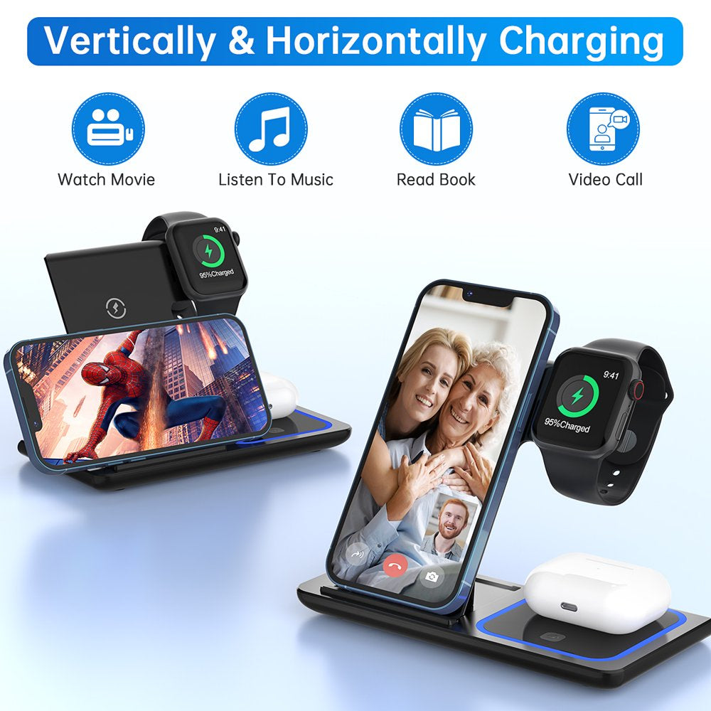 PowerTrio Wireless Charger: 18W Fast Charging Station Dock