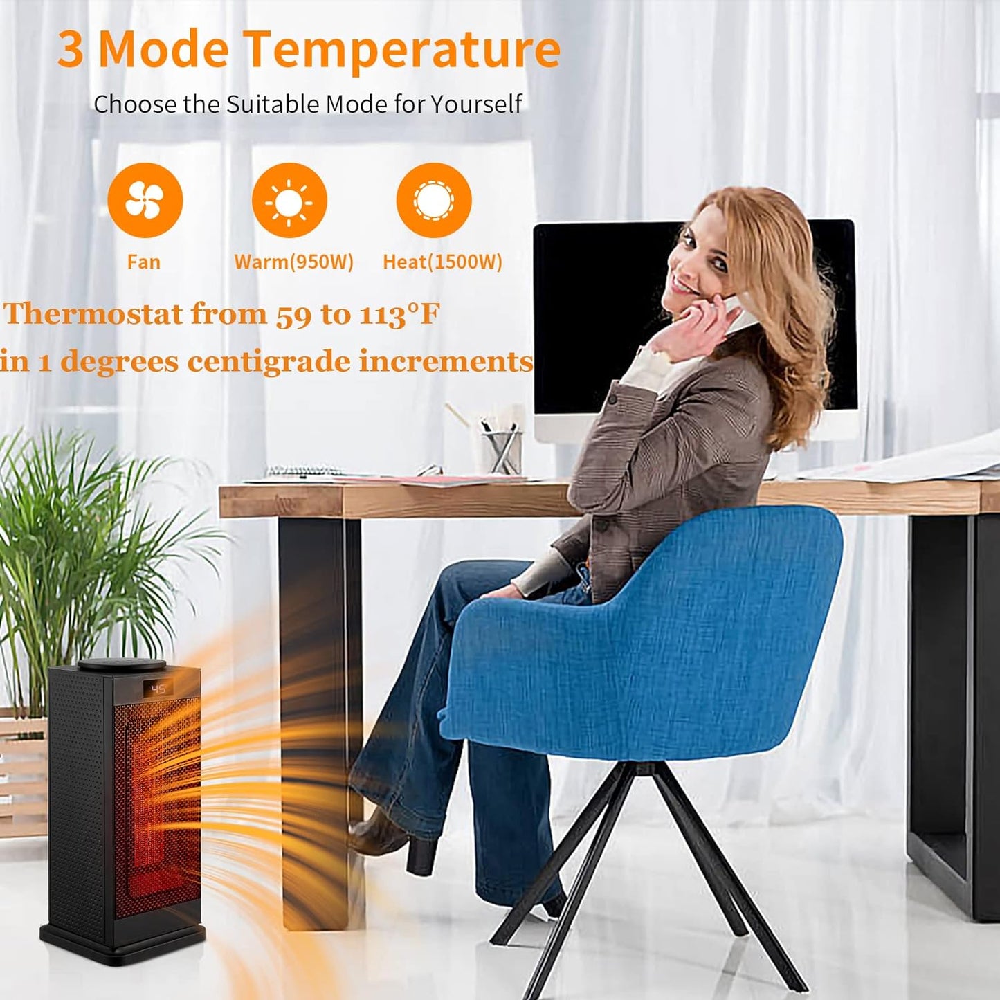 RadiantWave Space Heater: 1500W Portable Ceramic Oscillating Heater with Remote 